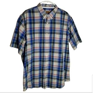 Foundry Shirt Men's Size XLT Blue Green Red Plaid Comfort Short Sleeve Button